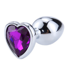 Plug Anal Metal Corazón Strass Morado Talla L