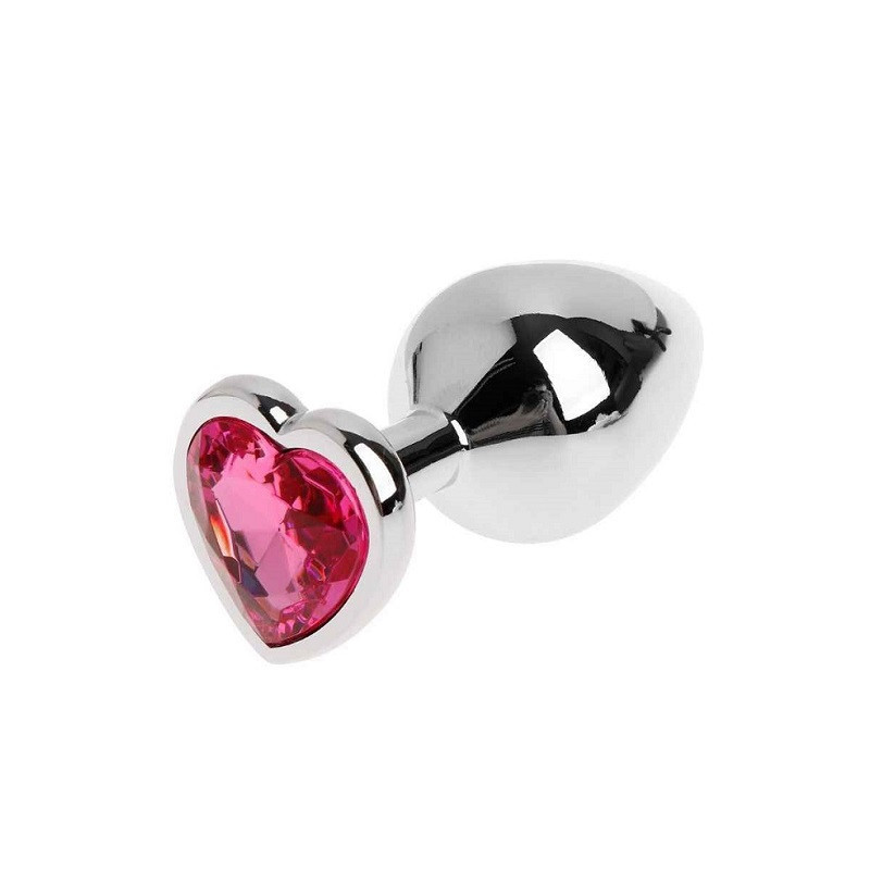 Plug Anal Metal Corazón Strass Rosa Talla S