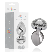 Plug Anal Metal Corazón Transparente Talla L