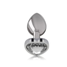 Plug Anal Metal Corazón Transparente Talla L