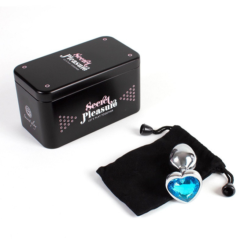 Plug Anal Metal Strass Corazón Azul Caja Talla S