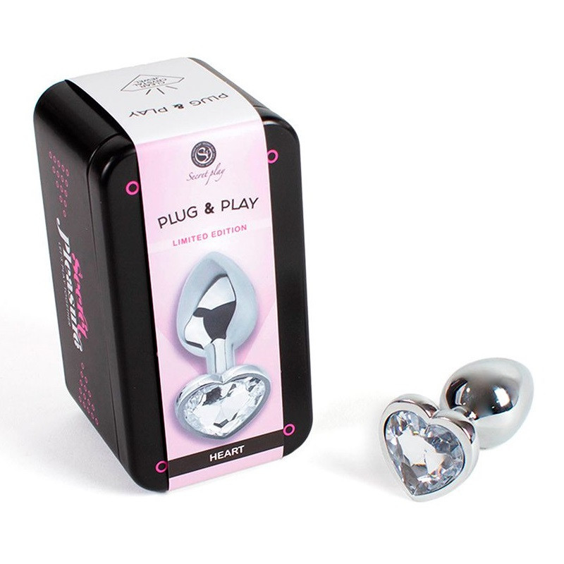 Plug Anal Metal Strass Corazón Transparente Caja Talla S