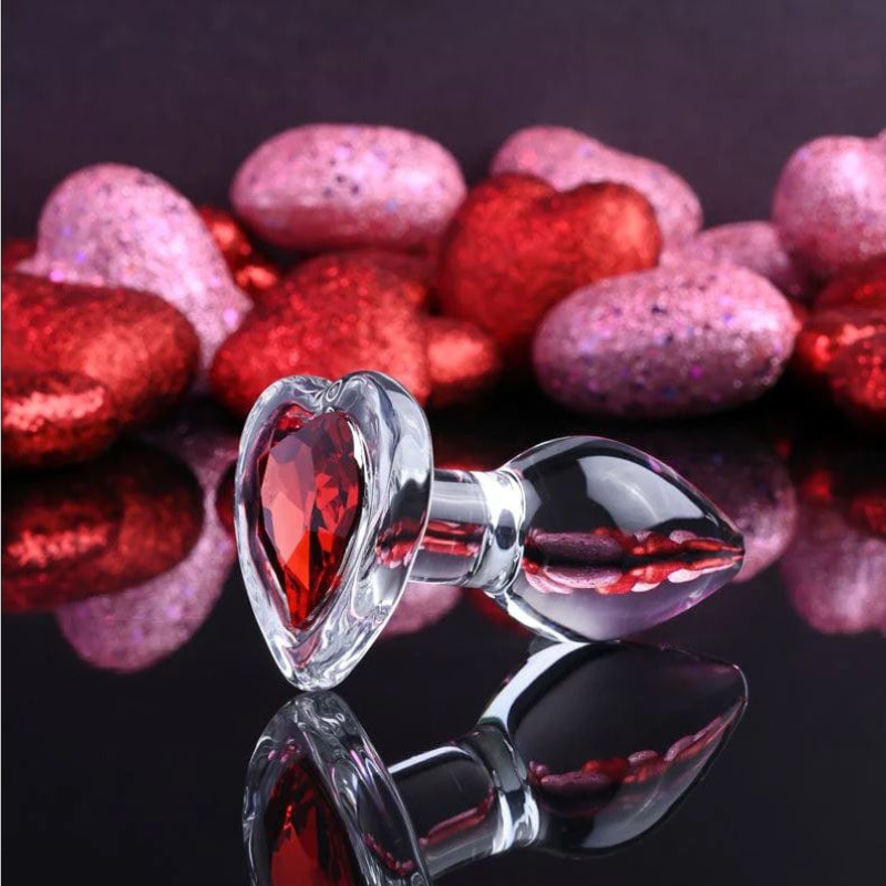 Plug Anal Red Heart Gem Glass Small Adam&Eve
