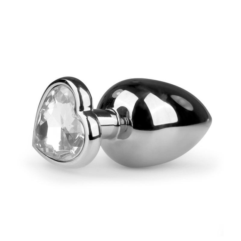 Plug Metal Plateado Piedra Corazón Transparente Mediano