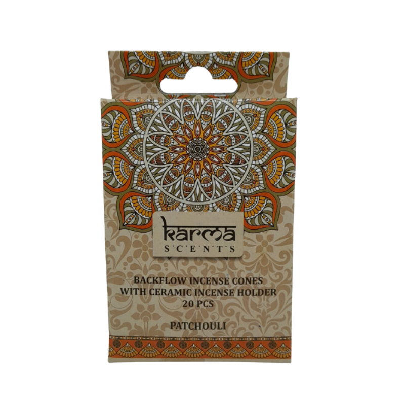 Set 20 Conos Incienso Reflujo + Soporte Ceramica Patchouli