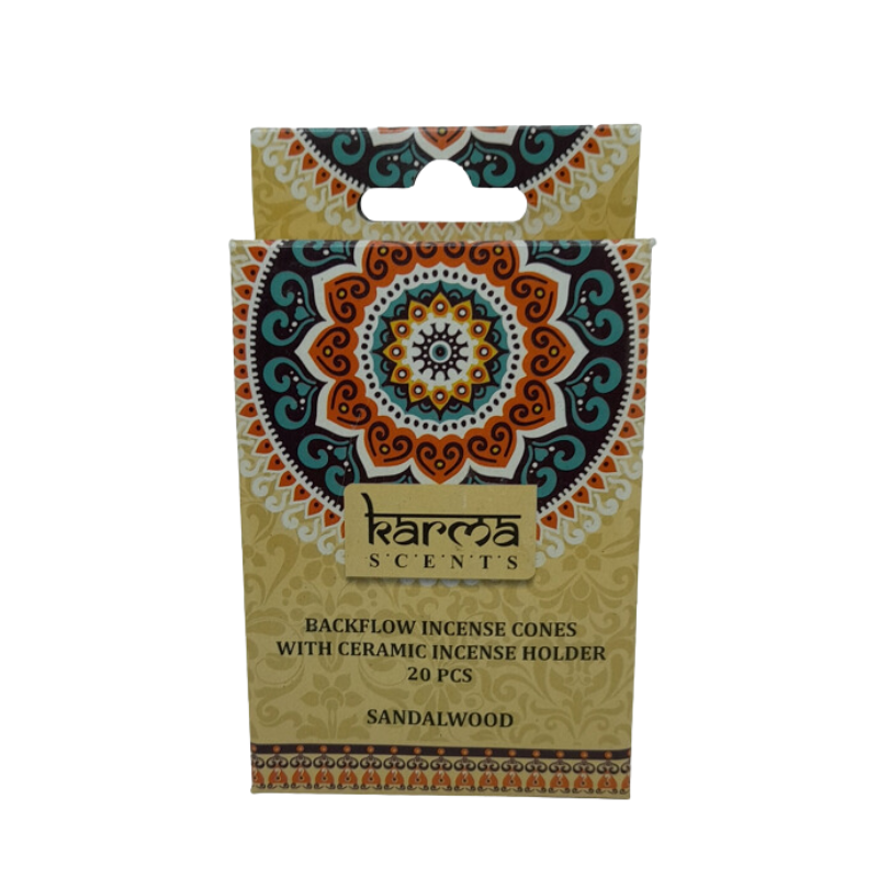 Set 20 Conos Incienso Reflujo + Soporte Cerámica Sándalo
