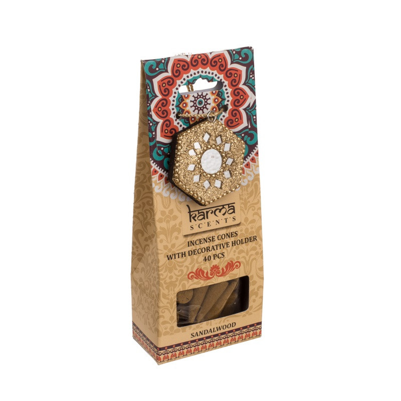Set 40 Conos De Incienso Y Soporte Decorativo Karma Sandalo