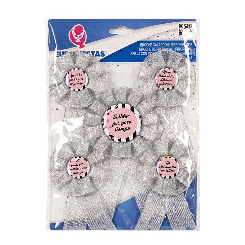 Set 5 Broches Despedida Franjas Negras Informal Plateado