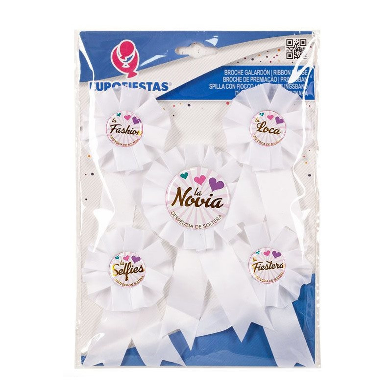Set 5 Broches Despedida Novia Y Motes Blanco