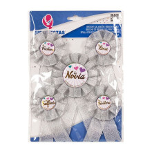 Set 5 Broches Despedida Novia Y Motes Plateado