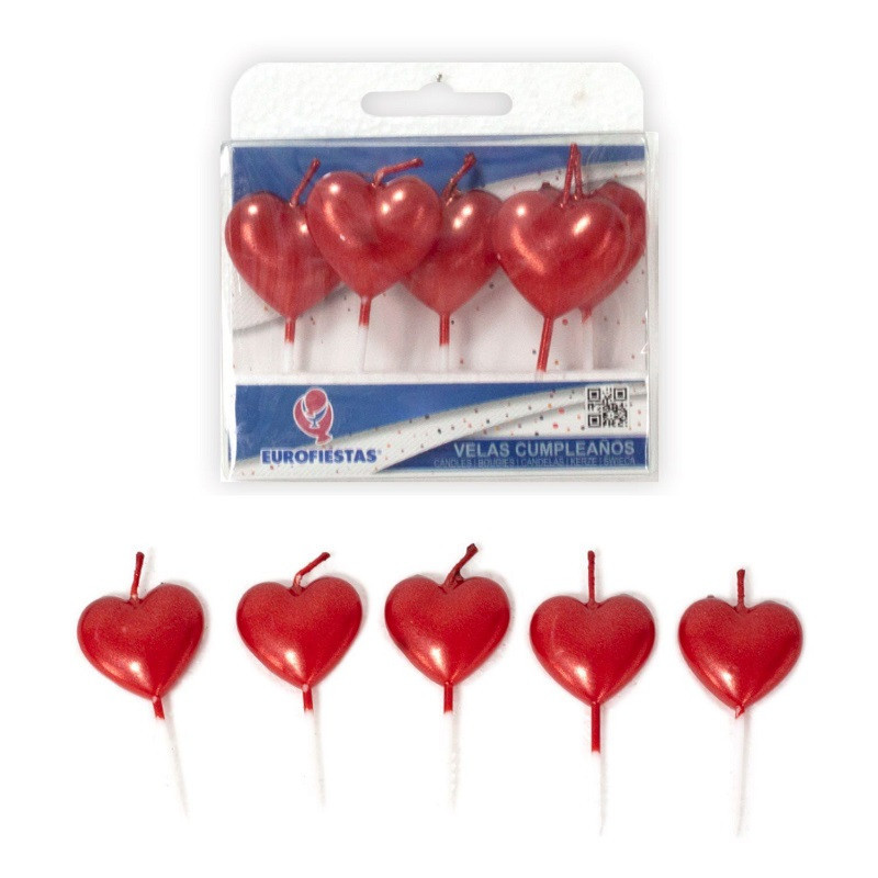 Set 5 Velas Corazón Rojo