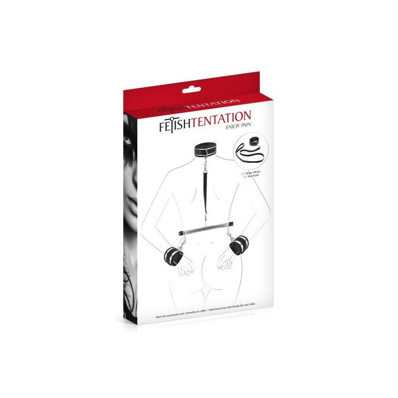 Sistema de Retención Collar Fetish Tentation Con Esposas y Barra Espalda