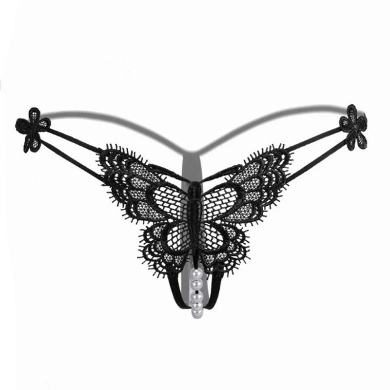 Tanga abierto 2201 Mariposa De Encaje Y Perlas Negro