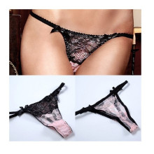 Tanga Baci Negro Encaje y Saten con Lazo