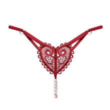 Tanga Encaje Corazón Perlas Burdeos 2253