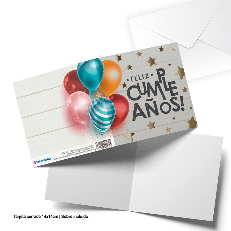 Tarjeta Feliz Cumpleaños Globos y Estrellas