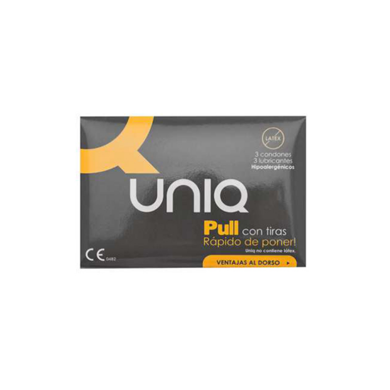 3 Preservativos Uniq Sin Látex Pull Con Tiras