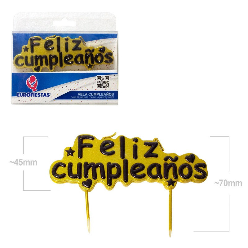 Vela Bloque Feliz Cumpleaños Negro/Dorado