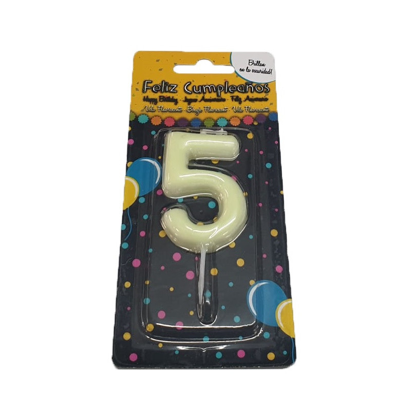 Vela Cumpleaños Fluorescente Número 5