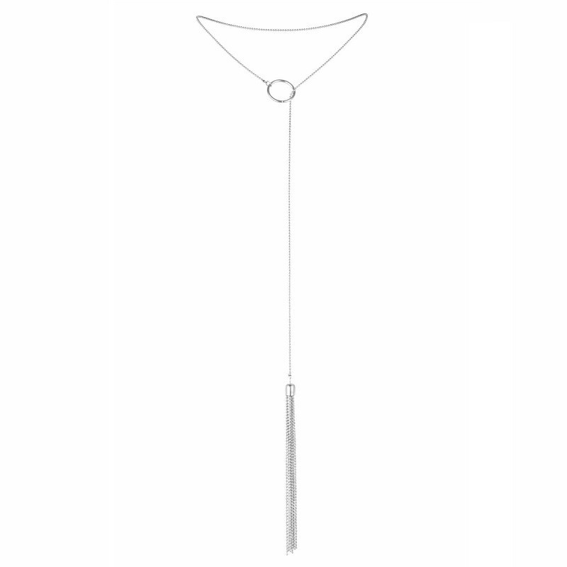 Accesorio Bijoux Cadenas Collar Metálico Con Flecos Plateado