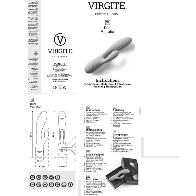 Vibrador Doble Estimulación Recargable Silicona Virgite V1 Dual Vibrator