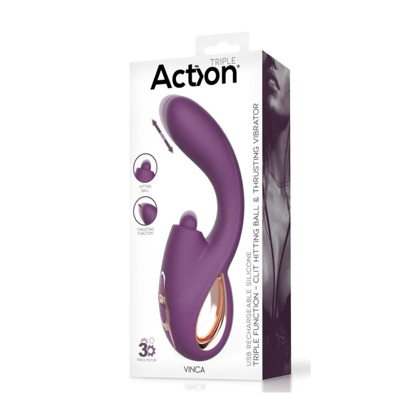 Vibrador Recargable Triple Acción con Impulsión y Hitting Action Vinca