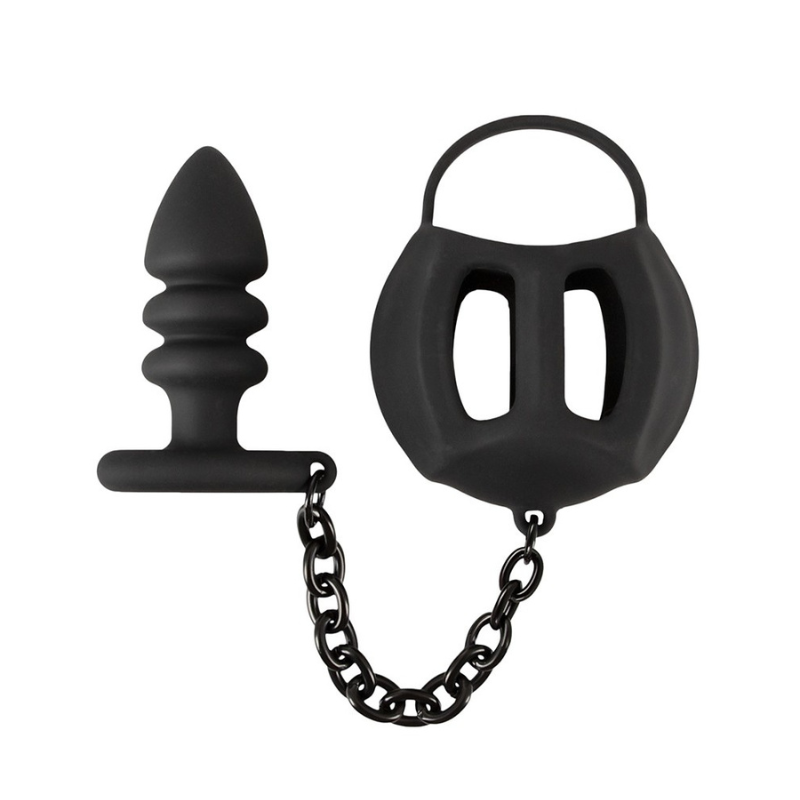 Anillo Pene y Testículos con Plug Anal Silicona Black Velvets