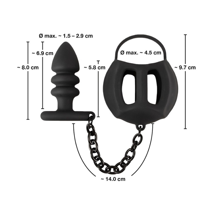 Anillo Pene y Testículos con Plug Anal Silicona Black Velvets