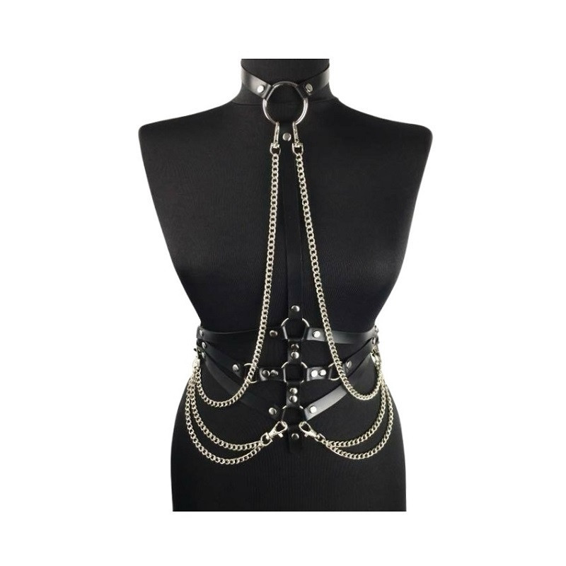 Arnés BDSM Polipiel Cinturón y Collar Con Cadenas