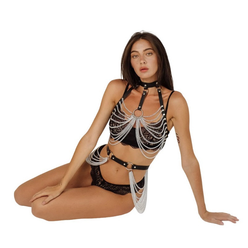 Arnés BDSM Polipiel Conjunto Con Cadenas 62212