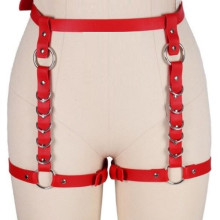 Arnés BDSM Polipiel Liguero Con anillas Rojo