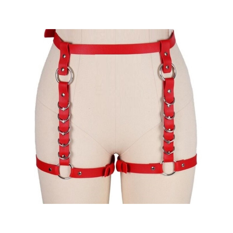 Arnés BDSM Polipiel Liguero Con anillas Rojo