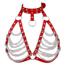 Arnés BDSM Polipiel Sujetador Con Cadenas Rojo