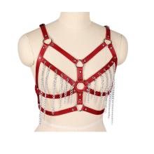 Arnés BDSM Polipiel Sujetador con Cadenas Rojos