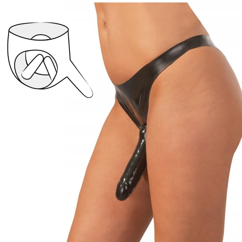 Arnés Femenino Braguita Con 3 Dildos Macizos Látex Talla M