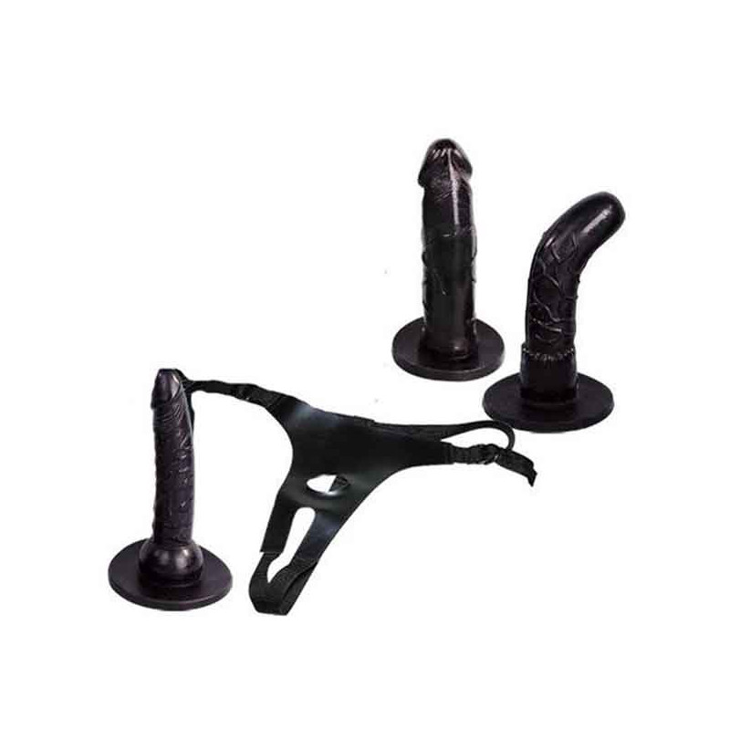 Arnés Femenino Strap On Set 3 Dildos Negro