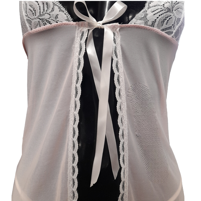 Babydoll y Tanga Baci Rosa y Blanco 3068 Tanga