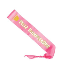 Banda Feliz Cumpleaños Corona Rosa