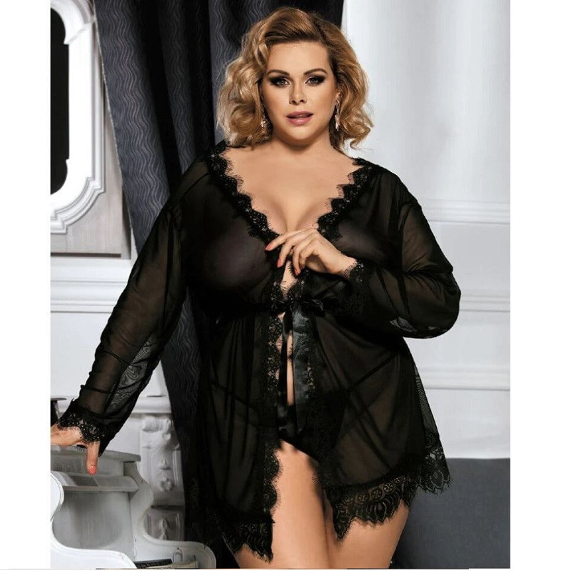 Bata Corta Sexy Lingerie Negro R80182