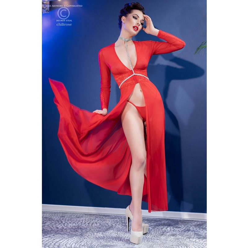 Bata Larga Chilirose Rojo CR-4421 Conjunto Picardías