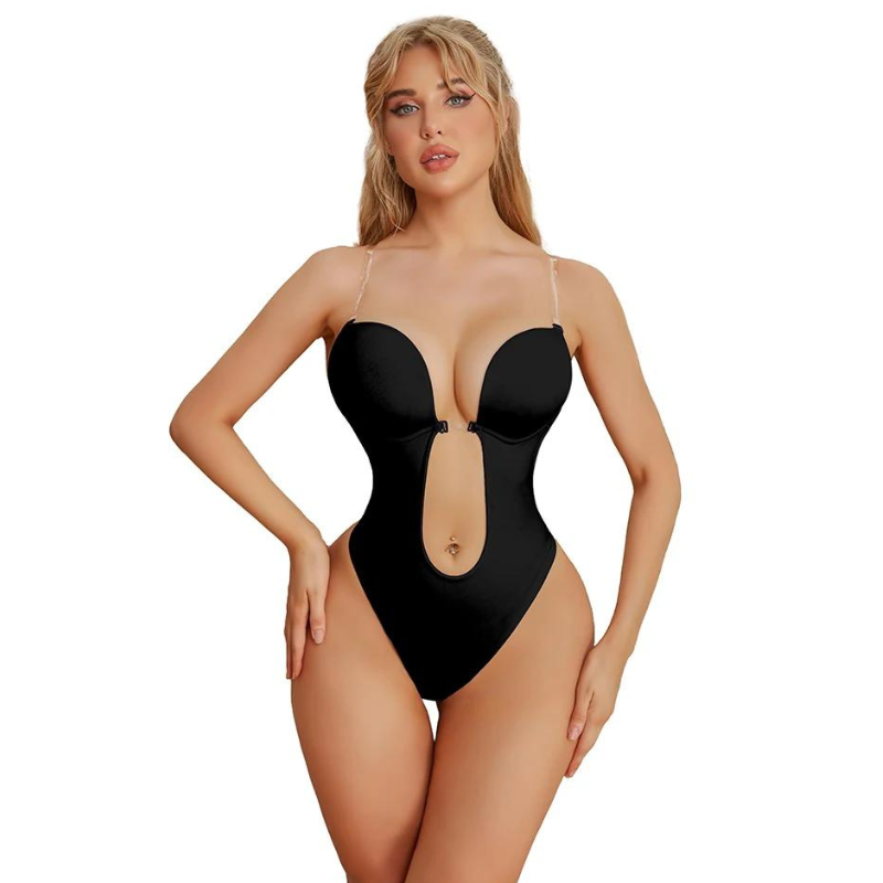 Body Tanga Negro Tiras Transparentes