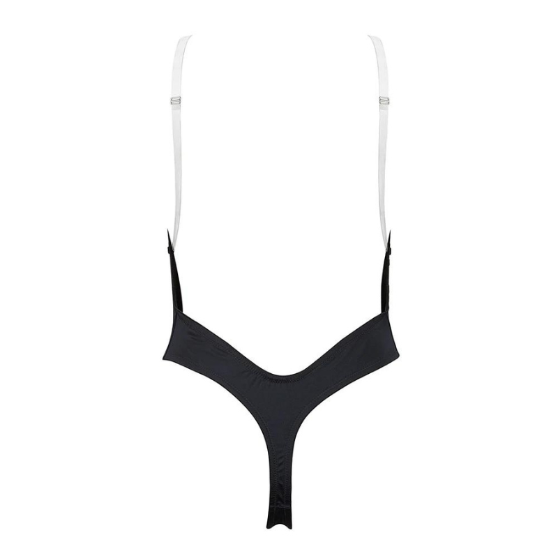 Body Tanga Negro Tiras Transparentes