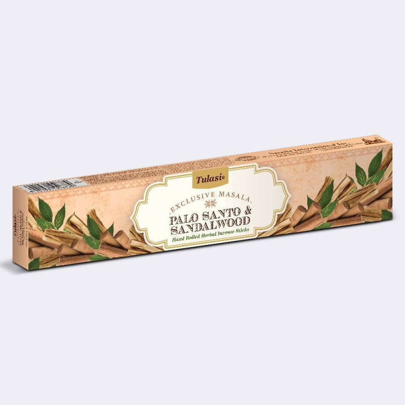 Caja 15 G Incienso Masala Tulasi Palo Santo y Sándalo