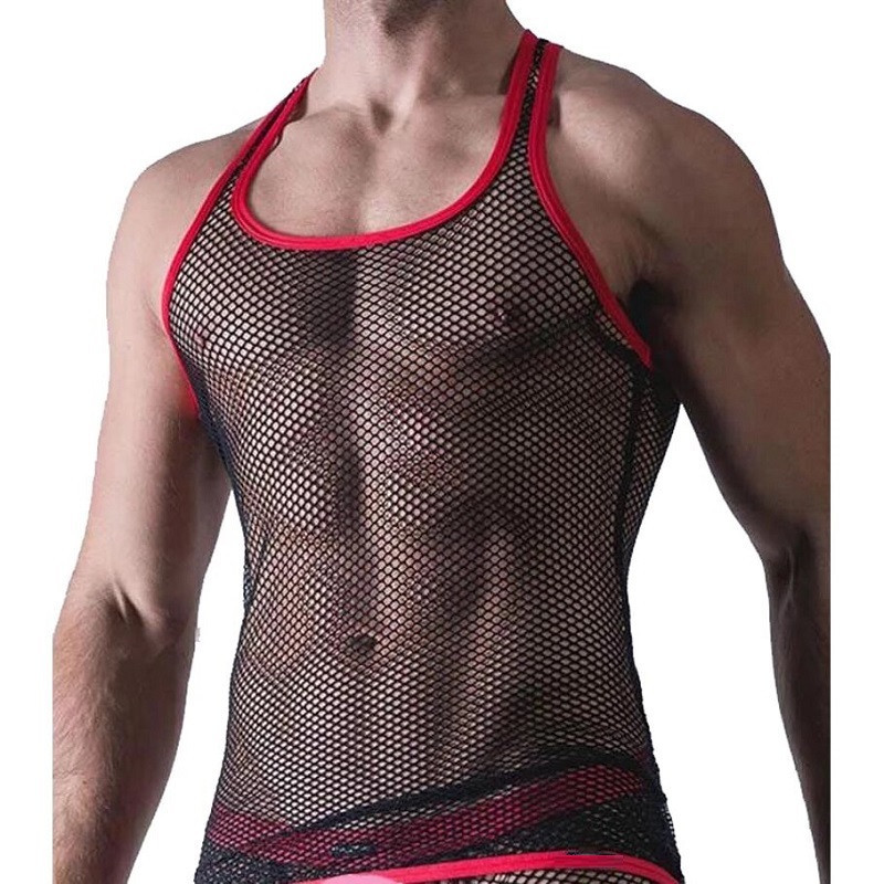 Camiseta Masculina Malla Negra/Roja 7201