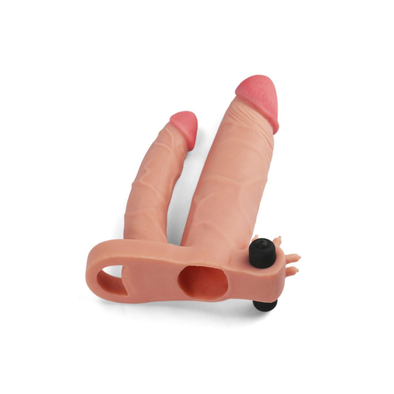 Funda Vibradora con Extensión Para Doble Penetración Pleasure x-Tender
