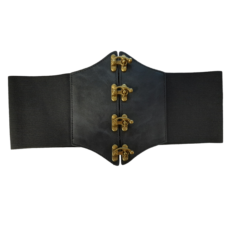 Cinturón Corset Elástico Negro Cierres Bronce