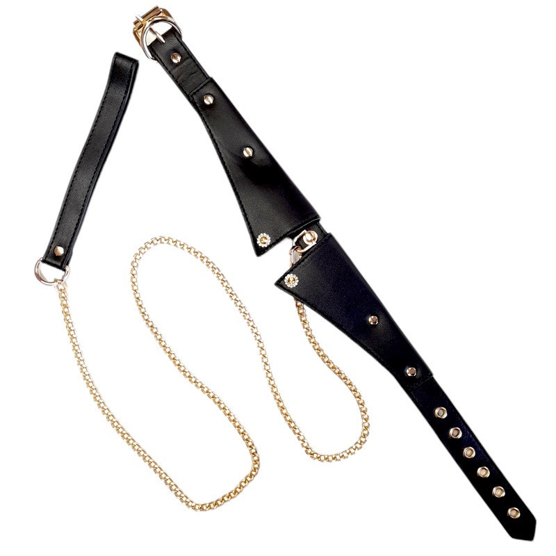 Collar Con Correa Metal Negro Y Dorado