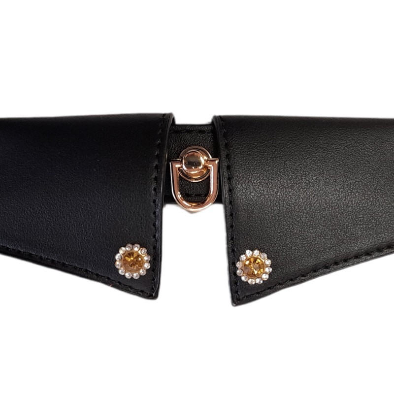 Collar Con Correa Metal Negro Y Dorado