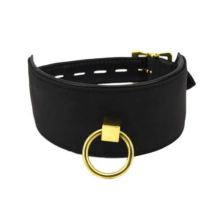 Collar Cuero Negro Nobuck Aro Dorado Bound