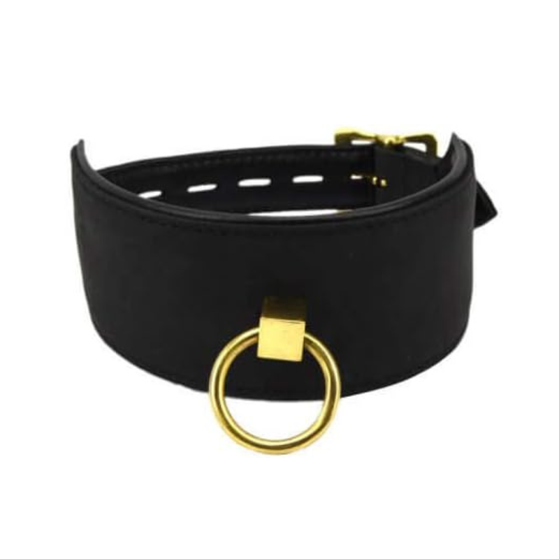 Collar Cuero Negro Nobuck Aro Dorado Bound